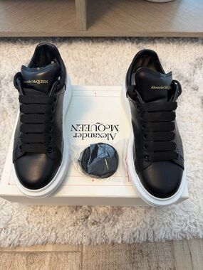 Alexander McQueen Black Leather Sneakers with White Platform Sole